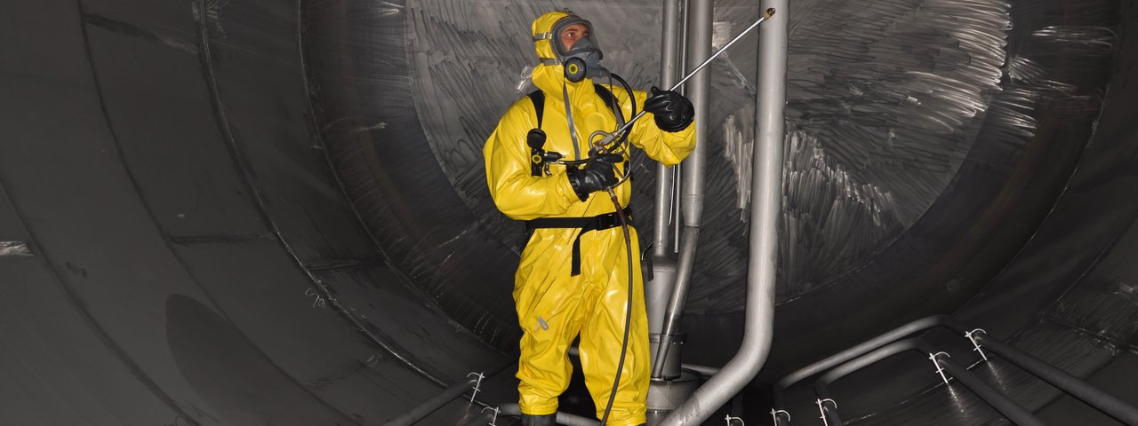 Man in chemical suit